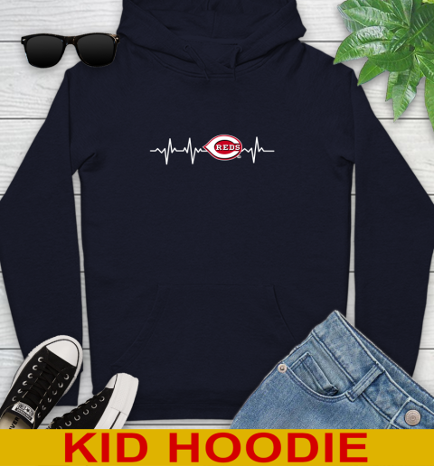 Cincinnati Reds MLB Baseball Heart Beat Shirt Youth Hoodie 3