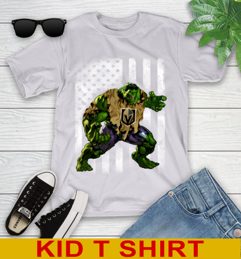 Vegas Golden Knights Hulk Marvel Avengers NHL Hockey American Flag Youth T-Shirt 4