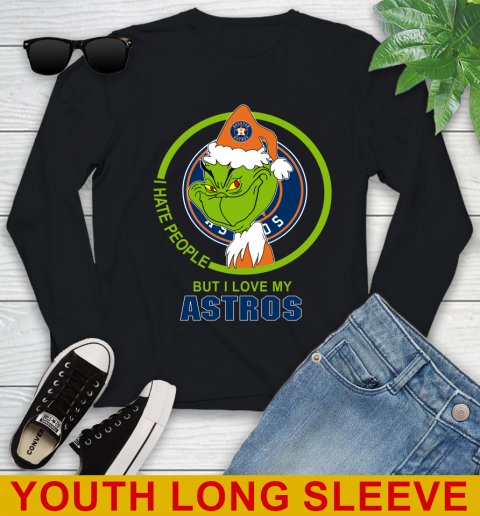 Houston Astros MLB Christmas Grinch I Hate People But I Love My Favorite Baseball Team Youth Long Sleeve 2