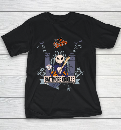 MLB Baltimore Orioles Baseball Jack Skellington Halloween Youth T-Shirt
