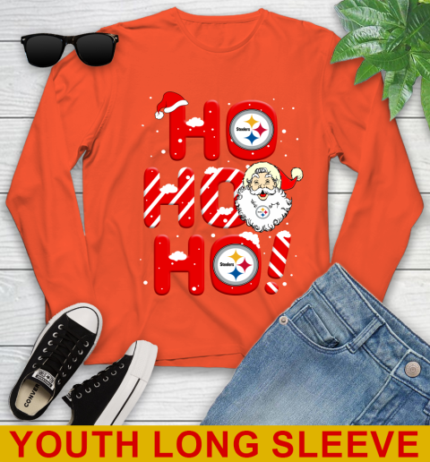 Pittsburgh Steelers NFL Football Ho Ho Ho Santa Claus Merry Christmas Shirt Youth Long Sleeve 3