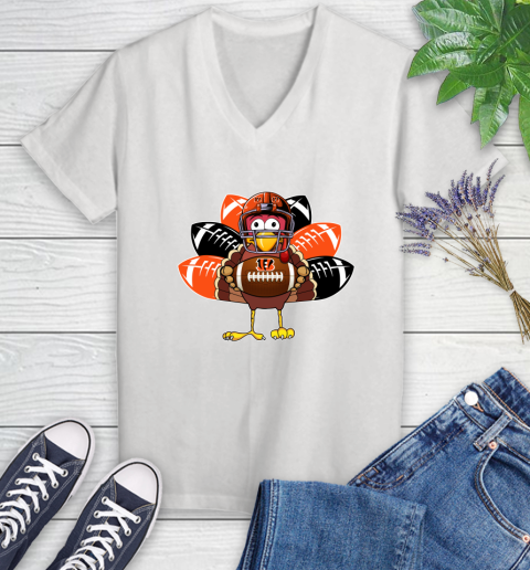 Cincinnati Bengals Turkey Thanksgiving Day Women's V-Neck T-Shirt