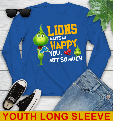 NFL Detroit Lions Makes Me Happy You Not So Much Grinch Football Sports Youth Long Sleeve 10