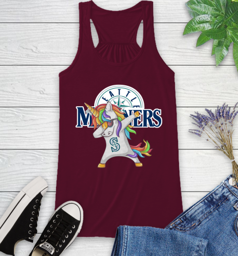 Seattle Mariners MLB Baseball Funny Unicorn Dabbing Sports Racerback Tank 3