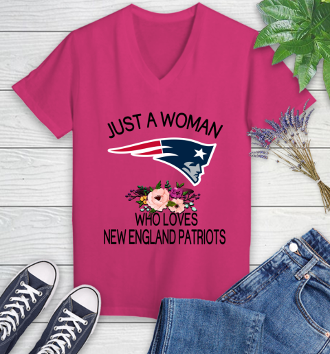 NFL Just A Woman Who Loves New England Patriots Football Sports Women's V-Neck T-Shirt 5