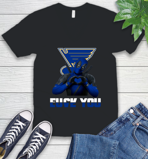 NHL St.Louis Blues Deadpool Love You Fuck You Hockey Sports V-Neck T-Shirt