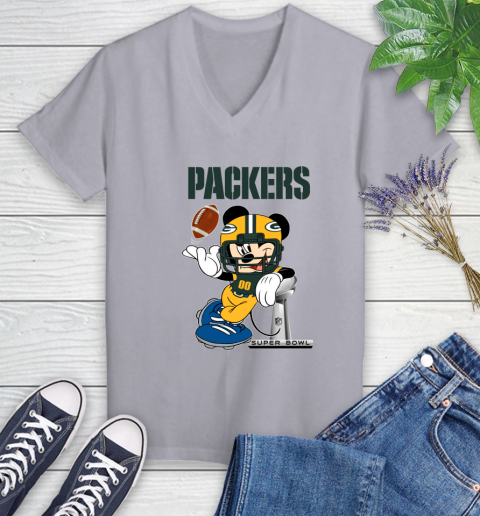 NFL Green Bay Packers Mickey Mouse Disney Super Bowl Football T Shirt Women's V-Neck T-Shirt 4