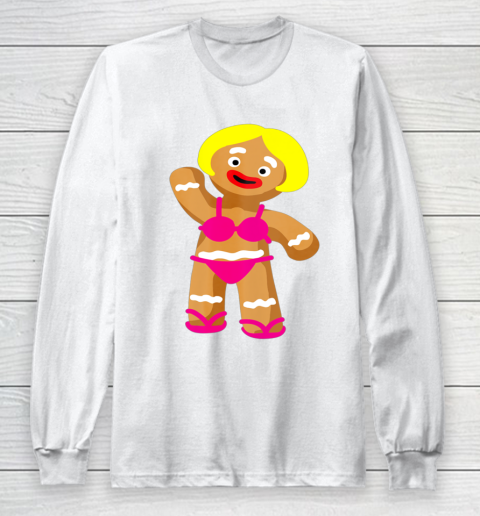 Gingerbread Woman in Bikini Christmas in July Party Long Sleeve T-Shirt