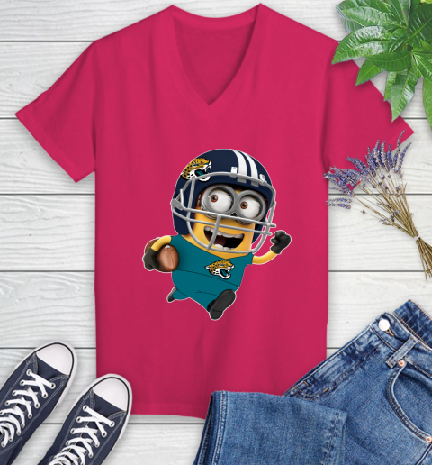 NFL Jacksonville Jaguars Minions Disney Football Sports Women's V-Neck T-Shirt 9