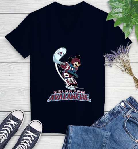 NHL Hockey Colorado Avalanche Cheerful Mickey Mouse Shirt Women's V-Neck T-Shirt 3
