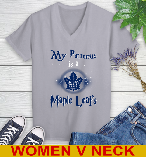 NHL Hockey Harry Potter My Patronus Is A Toronto Maple Leafs Women's V-Neck T-Shirt 4