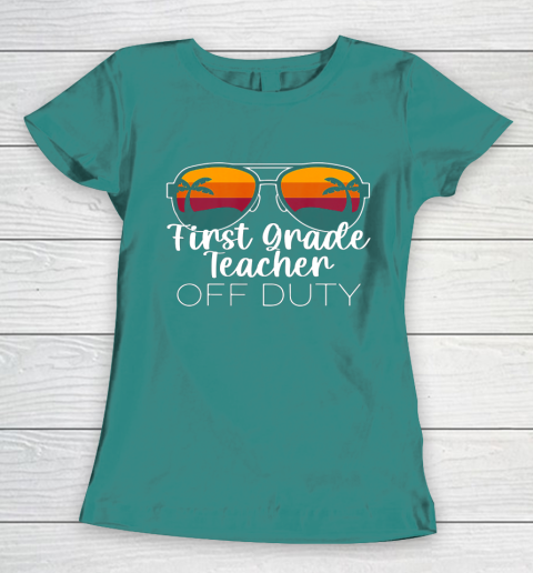 1st Grade Teacher Off Duty Sunglasses Beach Sunset Women's T-Shirt 10