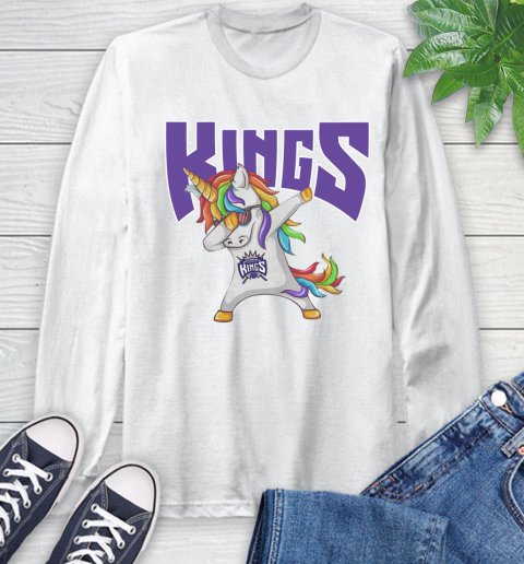 Sacramento Kings NBA Basketball Funny Unicorn Dabbing Sports Long Sleeve T-Shirt