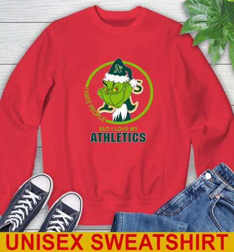 Oakland Athletics MLB Christmas Grinch I Hate People But I Love My Favorite Baseball Team Sweatshirt 10