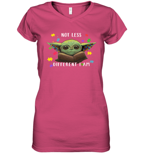 kxkv not less different i am baby yoda autism awareness shirts women v neck t shirt 39 front heliconia