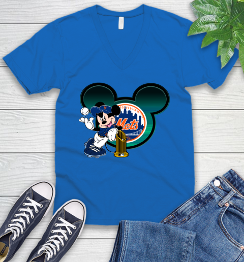 MLB New York Mets The Commissioner's Trophy Mickey Mouse Disney V-Neck T-Shirt 6