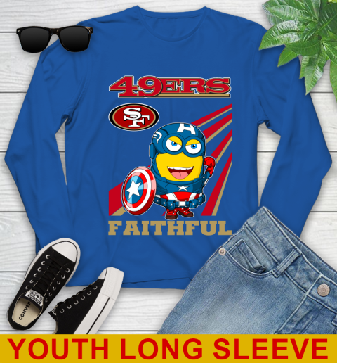 NFL Football San Francisco 49ers Captain America Marvel Avengers Minion Faithful Shirt Youth Long Sleeve 10