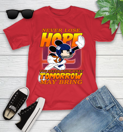 New York Giants NFL Football Mickey Disney Never Lose Hope Youth T-Shirt - Image 14
