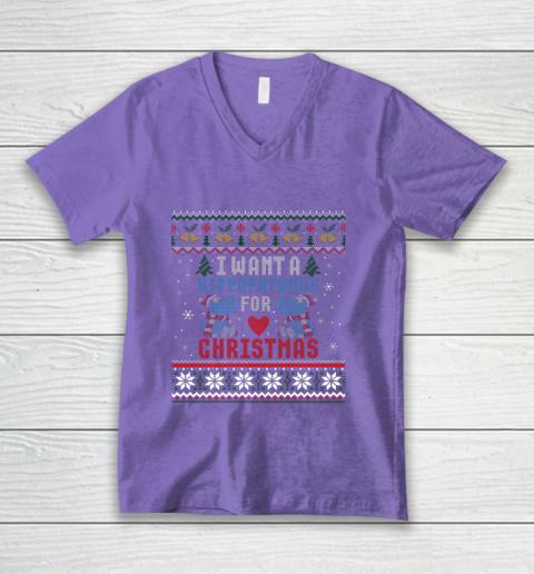 I Want A Hippopotamus For Christmas Ugly Xmas V-Neck T-Shirt 8