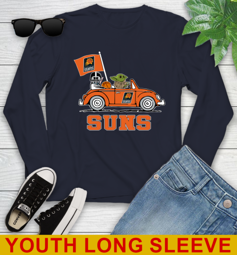 NBA Basketball Phoenix Suns Darth Vader Baby Yoda Driving Star Wars Shirt Youth Long Sleeve 3