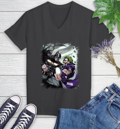 Pittsburgh Penguins NHL Hockey Batman Fighting Joker DC Comics Women's V-Neck T-Shirt 8