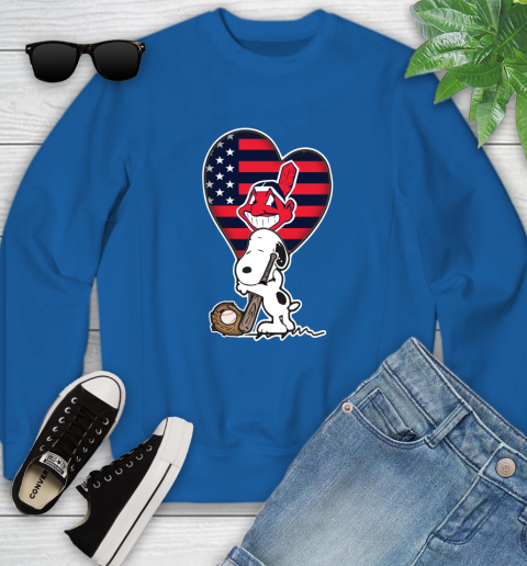 Cleveland Indians MLB Baseball The Peanuts Movie Adorable Snoopy Youth Sweatshirt 8