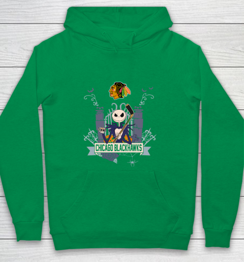 NHL Chicago Blackhawks Hockey Jack Skellington Halloween Youth Hoodie 4