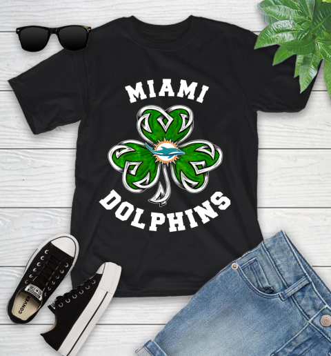 NFL Miami Dolphins Three Leaf Clover St Patrick's Day Football Sports Youth T-Shirt