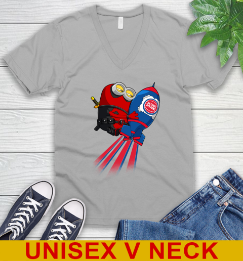 NBA Basketball Detroit Pistons Deadpool Minion Marvel Shirt V-Neck T-Shirt 3