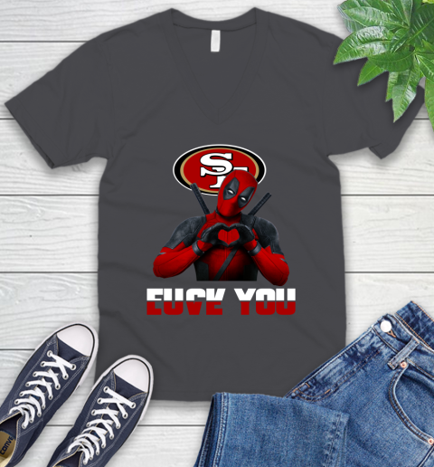 NHL San Francisco 49ers Deadpool Love You Fuck You Football Sports V-Neck T-Shirt 4