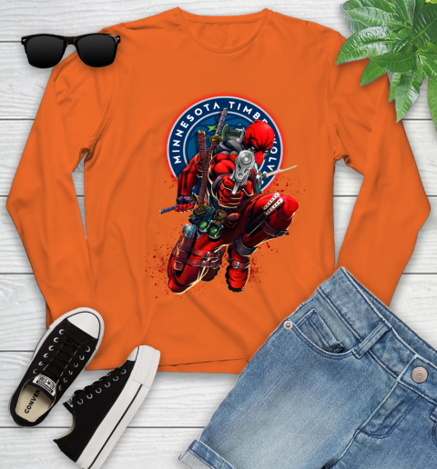 NBA Deadpool Marvel Comics Sports Basketball Minnesota Timberwolves Youth Long Sleeve 4