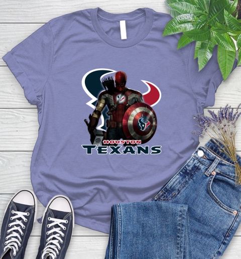 NFL Captain America Thor Spider Man Hawkeye Avengers Endgame Football Houston Texans Women's T-Shirt 11
