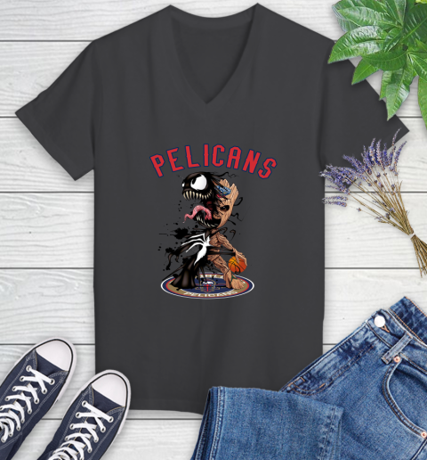 NBA New Orleans Pelicans Basketball Venom Groot Guardians Of The Galaxy Women's V-Neck T-Shirt 8