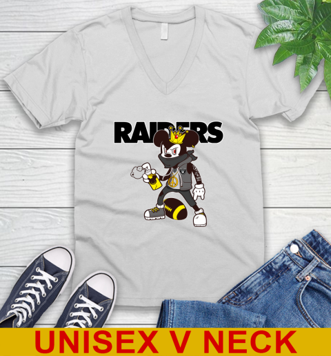 Oakland Raiders NFL Football Mickey Peace Sign Sports V-Neck T-Shirt