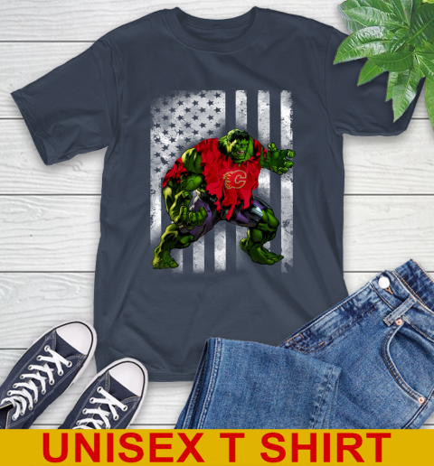 Calgary Flames Hulk Marvel Avengers NHL Hockey American Flag T-Shirt 3
