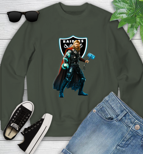 NFL Thor Avengers Endgame Football Oakland Raiders Youth Sweatshirt 10