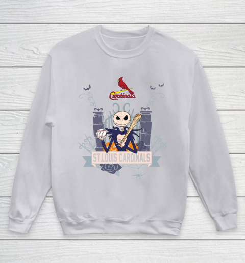 MLB St.Louis Cardinals Baseball Jack Skellington Halloween Youth Sweatshirt 3