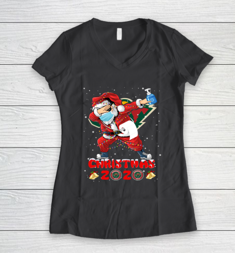 Minnesota Wild Funny Santa Claus Dabbing Christmas 2020 NHL Women's V-Neck T-Shirt 6