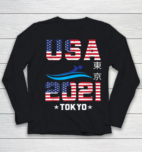Swimming American Flag  Tokyo Olympic 2021 for USA Team Youth Long Sleeve