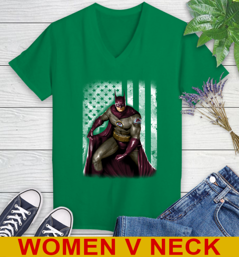 Colorado Avalanche NHL Hockey Batman DC American Flag Shirt Women's V-Neck T-Shirt 5