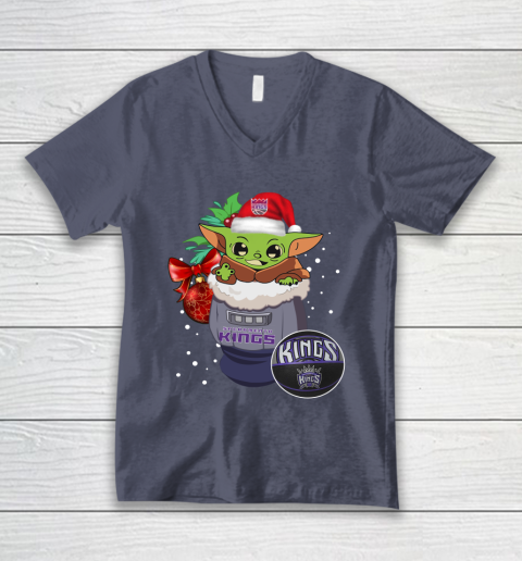 Sacramento Kings Christmas Baby Yoda Star Wars Funny Happy NBA V-Neck T-Shirt 8
