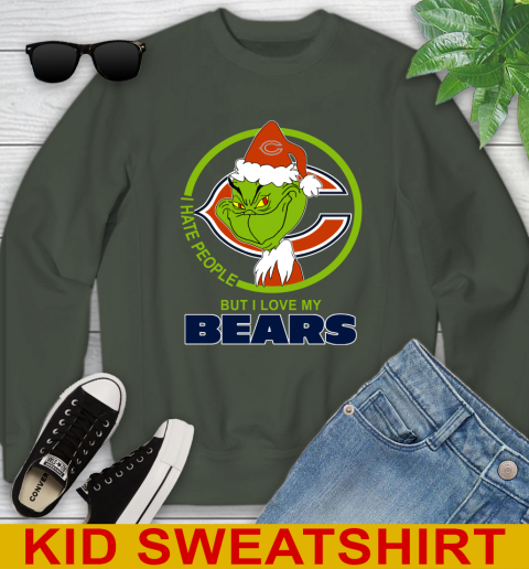 Chicago Bears NFL Christmas Grinch I Hate People But I Love My Favorite Football Team Youth Sweatshirt 9