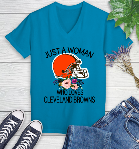 NFL Just A Woman Who Loves Cleveland Browns Football Sports Women's V-Neck T-Shirt 4