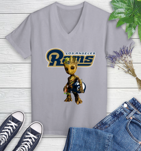 Los Angeles Rams NFL Football Groot Marvel Guardians Of The Galaxy Women's V-Neck T-Shirt 4