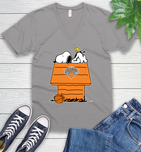 New York Knicks NBA Basketball Snoopy Woodstock The Peanuts Movie V-Neck T-Shirt 4