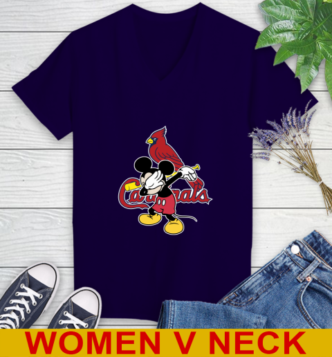 St.Louis Cardinals MLB Baseball Dabbing Mickey Disney Sports Women's V-Neck T-Shirt 4