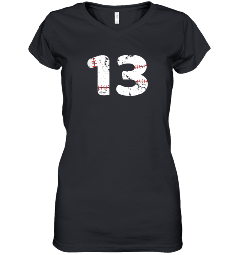 Number #13 BASEBALL Vintage Distressed Team Women's V-Neck T-Shirt