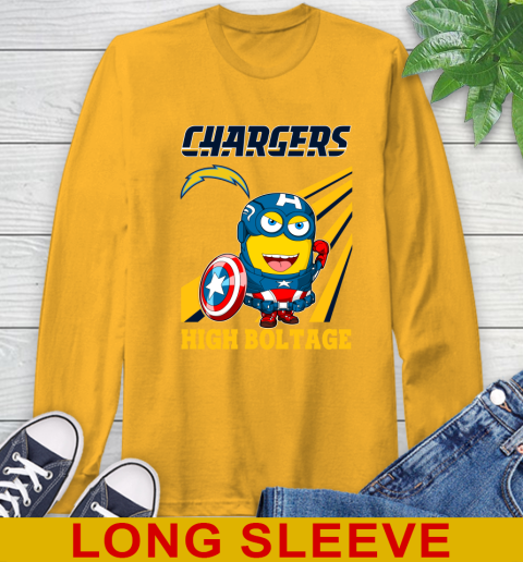 NFL Football Los Angeles Chargers Captain America Marvel Avengers Minion Shirt Long Sleeve T-Shirt 2