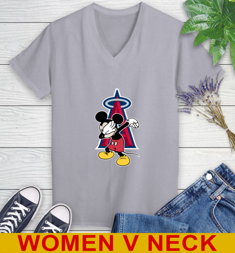 Los Angeles Angels MLB Baseball Dabbing Mickey Disney Sports Women's V-Neck T-Shirt 5