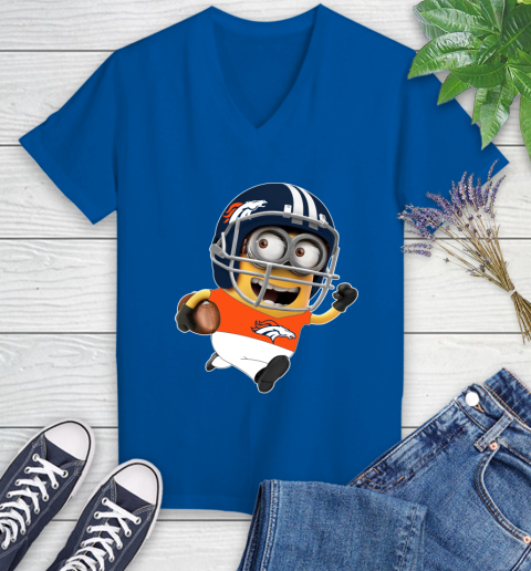 NFL Denver Broncos Minions Disney Football Sports Women's V-Neck T-Shirt 10